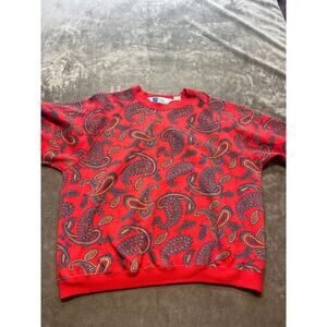 Outside Interests vintage Red Paisley sweatshirt Size Medium 1980's Big Hair